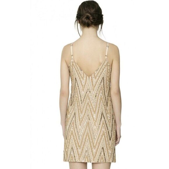 NWT $698 ALICE + OLIVIA Sz 8 AVALON EMBELLISHED BEADED MINI SLIP DRESS NUDE - Picture 4 of 9